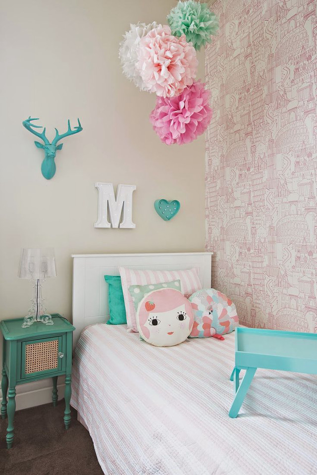 Bedroom bed nightstand wallpaper pink free wallpaper - medium preview image