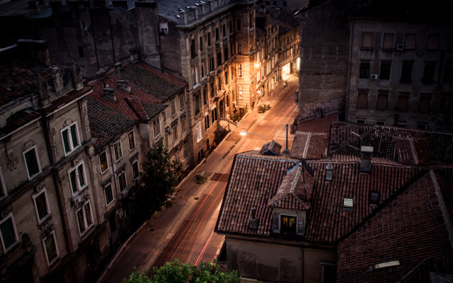 City street buildings night streetlight free wallpaper - medium preview image