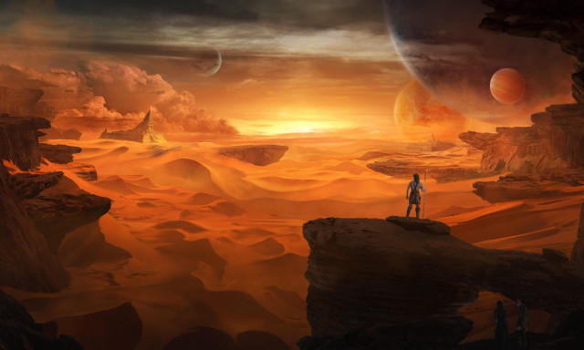 Man desert sunset planet rock free wallpaper - medium preview image