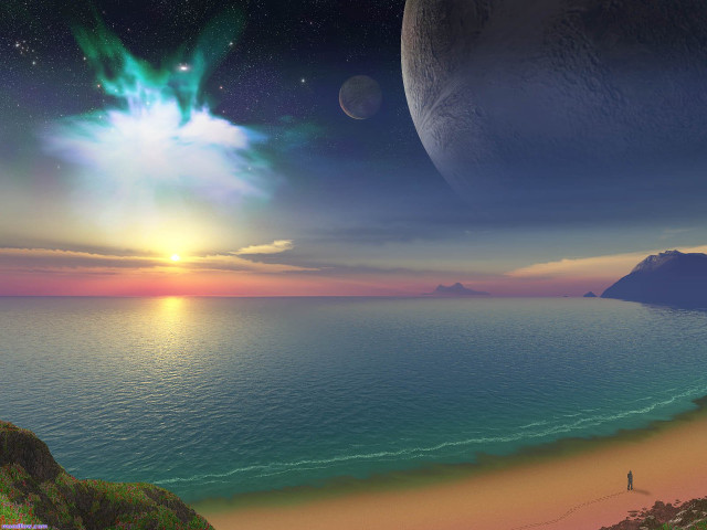 Beach person ocean distant star free wallpaper - medium preview image