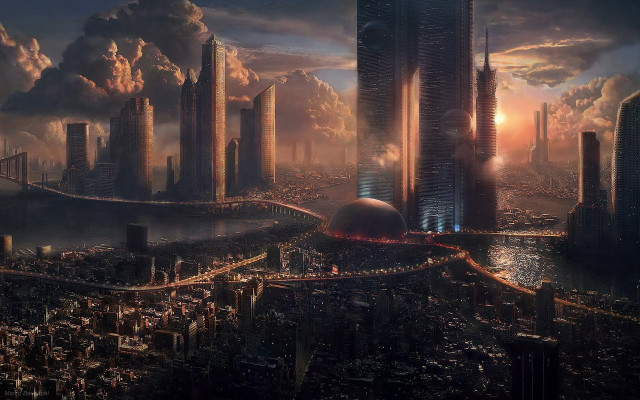 Futuristic city bridge dome night #2 free wallpaper - medium preview image