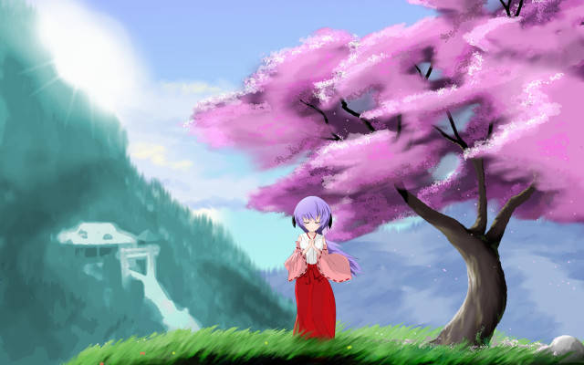 Woman red dress tree pink #2 free wallpaper - medium preview image