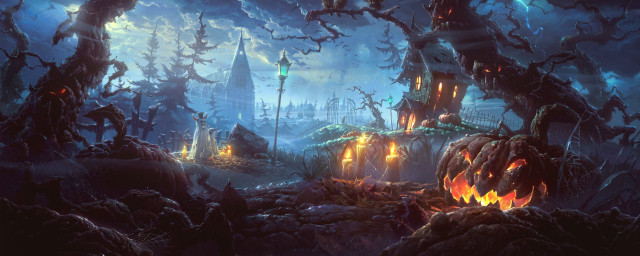 Forest trees lava ground painting free wallpaper - medium preview image