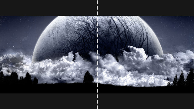 Double exposure planet trees night free wallpaper - medium preview image