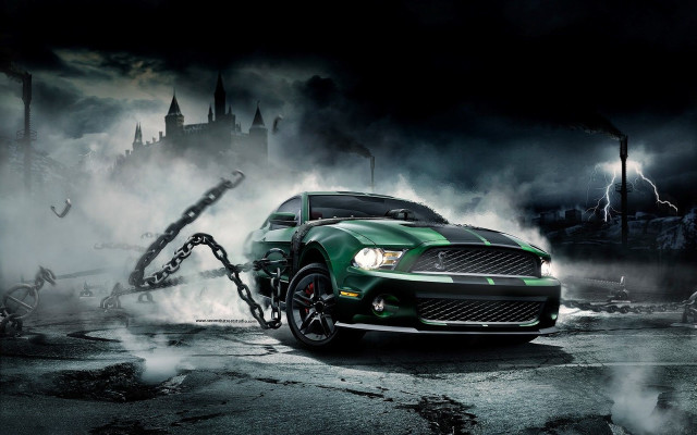 Green mustang car chain dark #9 free wallpaper - medium preview image