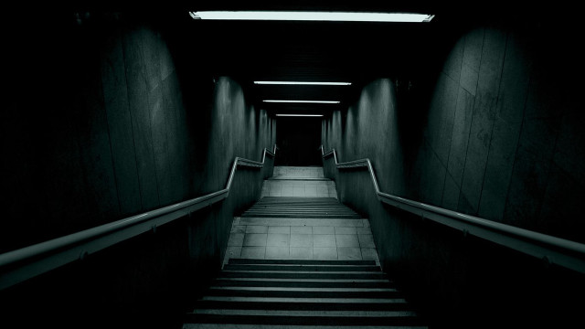Long hallway stairs skylight dark free wallpaper - medium preview image