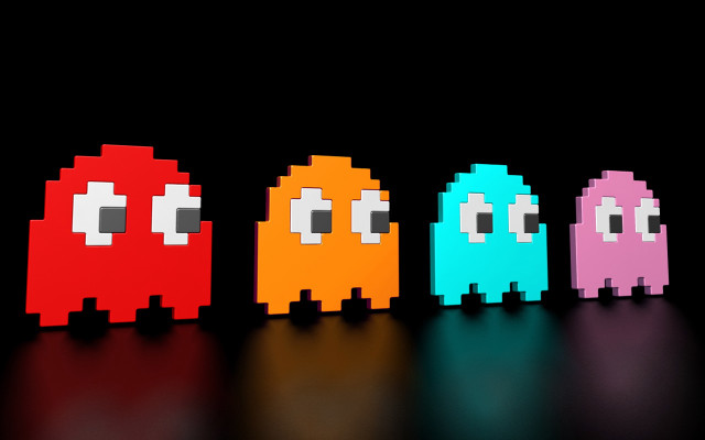 Pixelated pacman figures row black free wallpaper - medium preview image