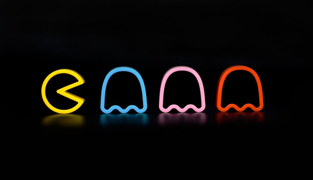 Three neon lights black background free wallpaper - medium preview image