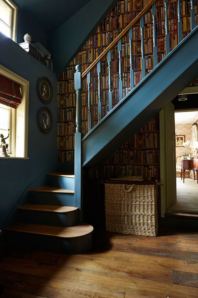 Staircase basket bookshelf clock wall free wallpaper - medium preview image