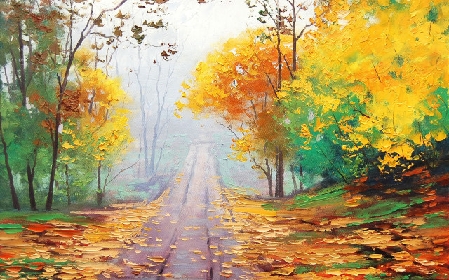 Fall road leaves trees yellow free wallpaper - medium preview image