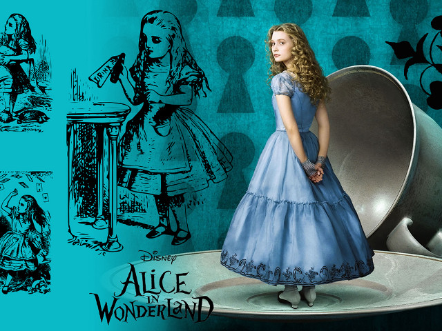 Woman blue dress mirror Alice free wallpaper - medium preview image