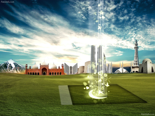 Futuristic city green field blue free wallpaper - medium preview image