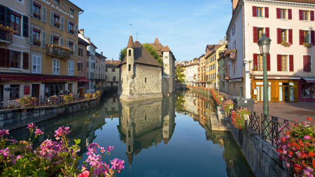 River city buildings flowers street free wallpaper - medium preview image
