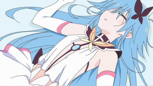 Blue hair woman butterfly white free wallpaper - medium preview image