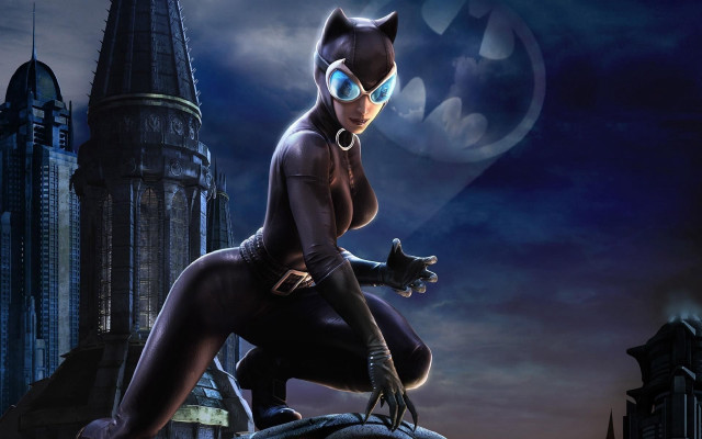 Woman cat suit castle pose #2 free wallpaper - medium preview image