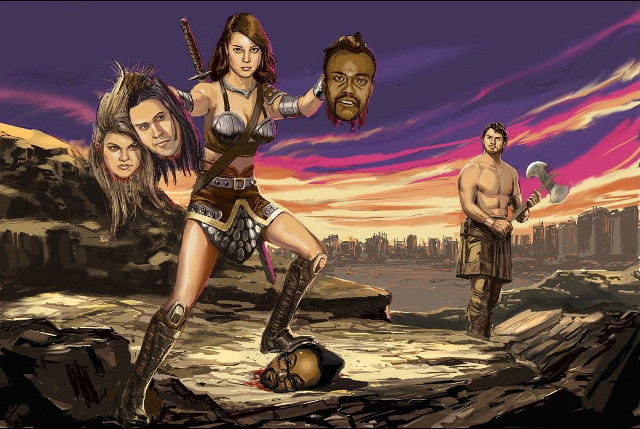 Woman sword men standing behind free wallpaper - medium preview image