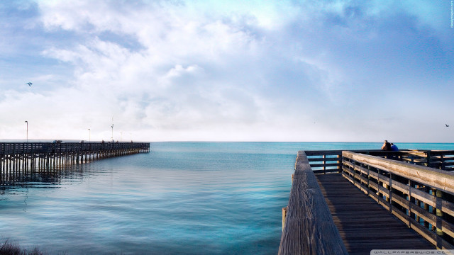 Pier person ocean pier bridge free wallpaper - medium preview image