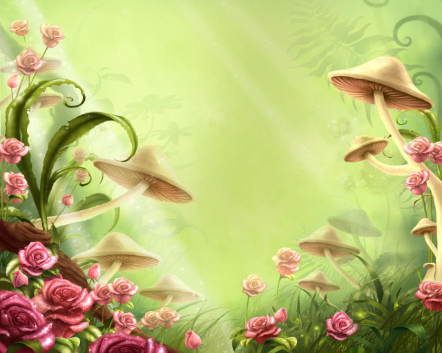 Fantasy forest flowers mushrooms roses free wallpaper - medium preview image