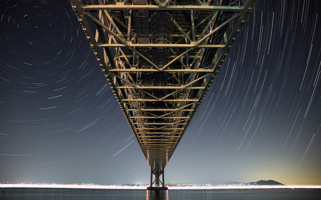 Long exposure bridge stars sky free wallpaper - medium preview image