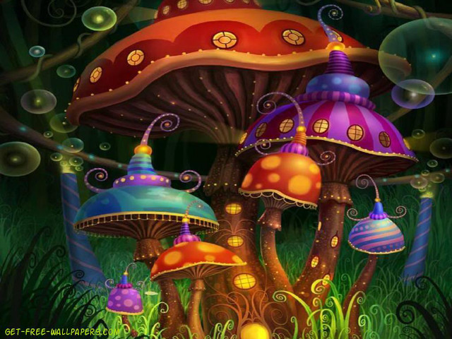 Mushrooms grass bubbles clock painting free wallpaper - medium preview image
