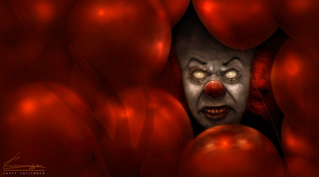 Creepy clown red balloons clown free wallpaper - medium preview image