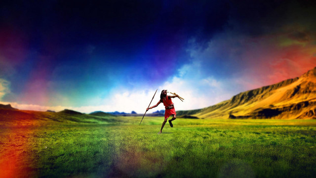 Man field stick rainbow clouds free wallpaper - medium preview image