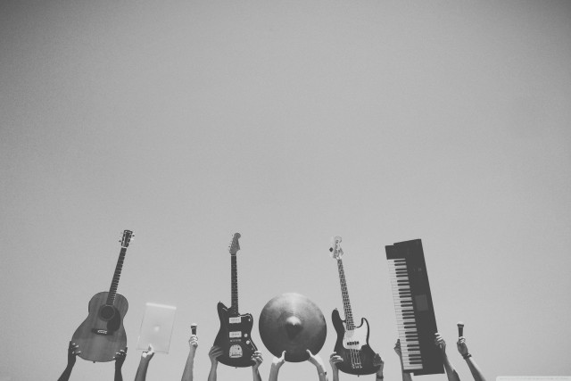 Guitars instruments row gray sky free wallpaper - medium preview image