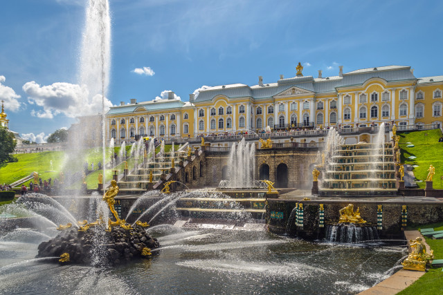 Neoclassical castle fountain blue sky free wallpaper - medium preview image