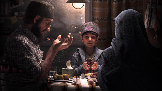 Man woman table dark room free wallpaper - medium preview image