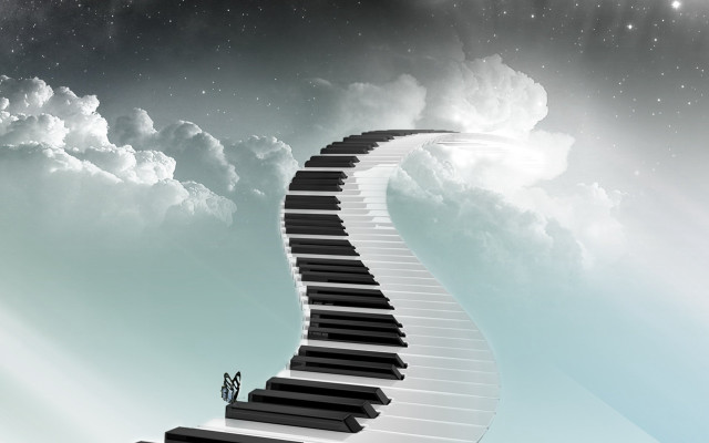 Man piano sky clouds stars free wallpaper - medium preview image