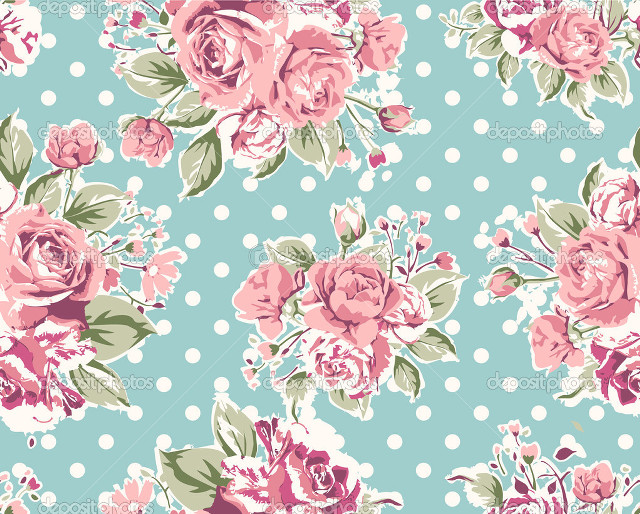 Blue pink flowered wallpaper polka free wallpaper - medium preview image