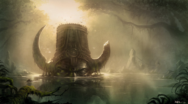 Giant creature floating swampy forest free wallpaper - medium preview image