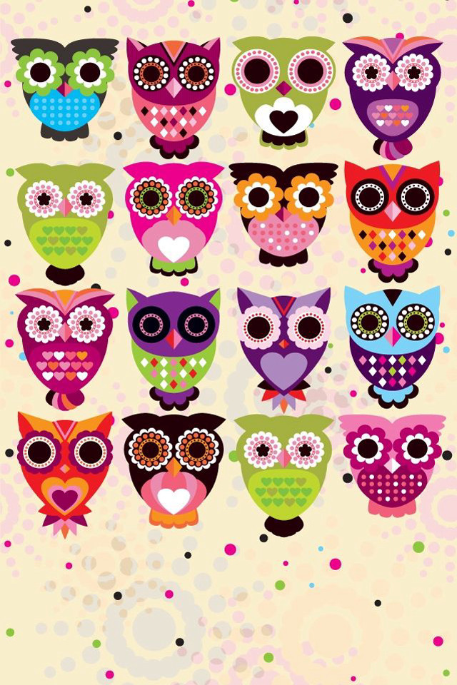 Owls colorful eyes pink polka free wallpaper - medium preview image