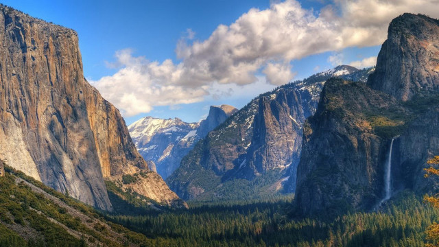 Mountain range waterfall forest trees free wallpaper - medium preview image
