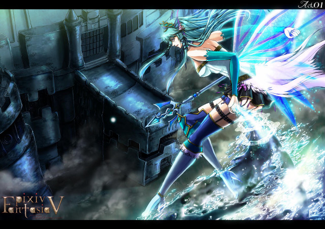 Girl blue dress white bird free wallpaper - medium preview image