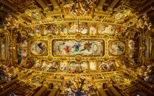 Ceiling paintings chandeliers gold trimmings free wallpaper - medium preview image