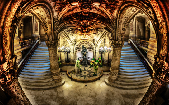 Neoclassicism clocktower statue stairs arch free wallpaper - medium preview image