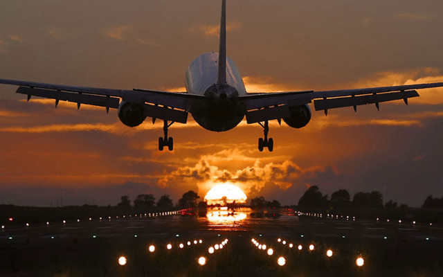 Plane taking off sunset clouds free wallpaper - medium preview image