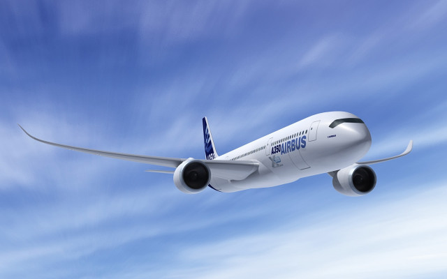 White airplane blue sky clouds #2 free wallpaper - medium preview image
