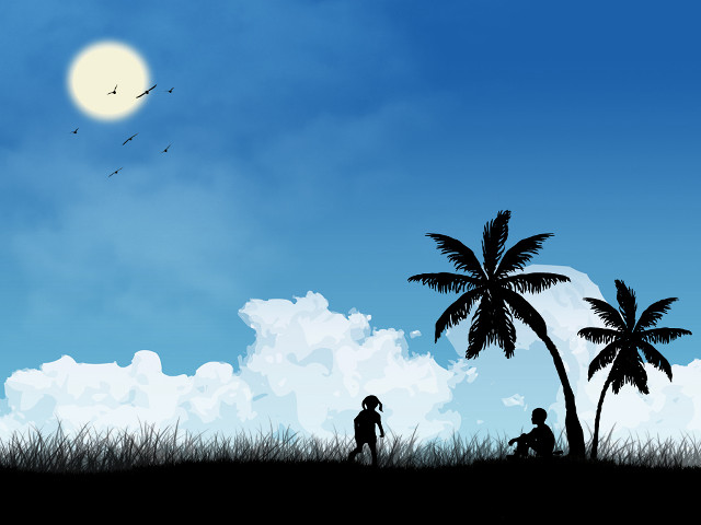 Couple people grass field palm free wallpaper - medium preview image