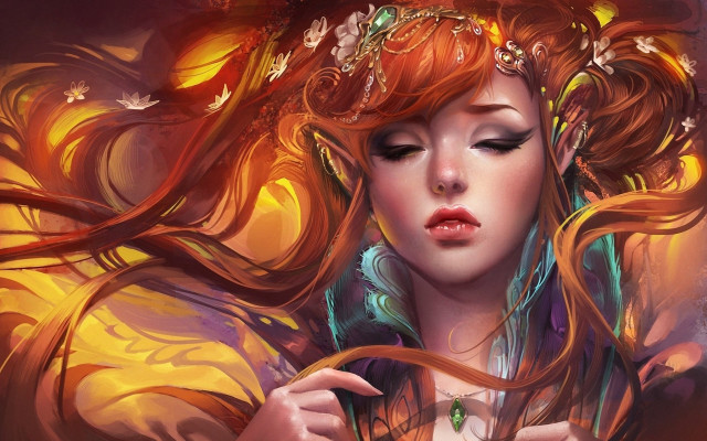 Woman red hair crown butterfly free wallpaper - medium preview image
