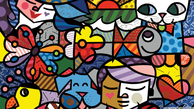 Cat fish colorful shapes variety free wallpaper - medium preview image