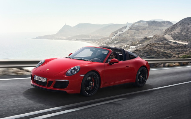 Red sports car ocean mountains #4 free wallpaper - medium preview image