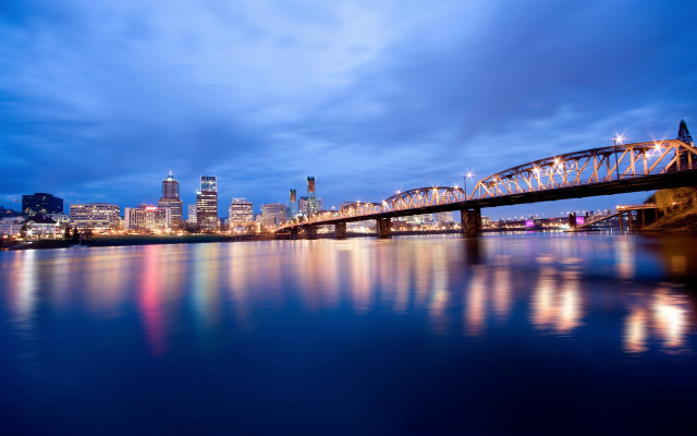 Bridge city lights night river free wallpaper - medium preview image
