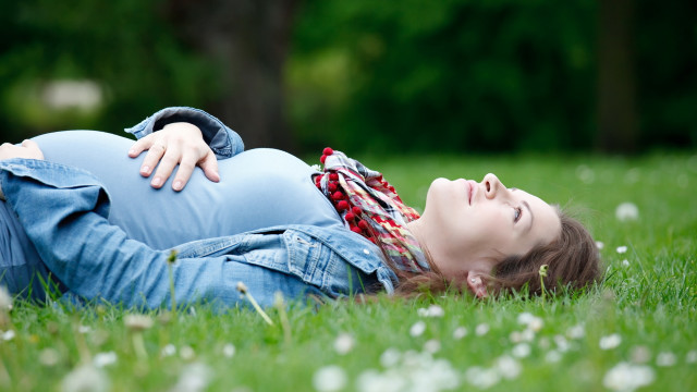 Pregnant woman grass park head free wallpaper - medium preview image
