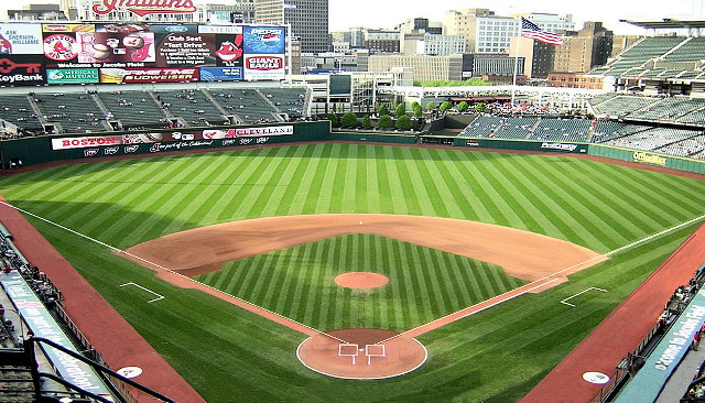 Baseball field people buildings skyline free wallpaper - medium preview image