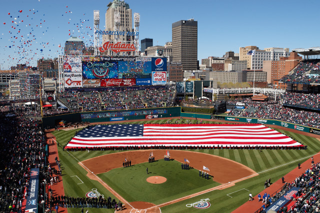 Baseball field american flag crowd free wallpaper - medium preview image