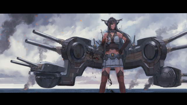 Woman standing machine gun cartoon free wallpaper - medium preview image