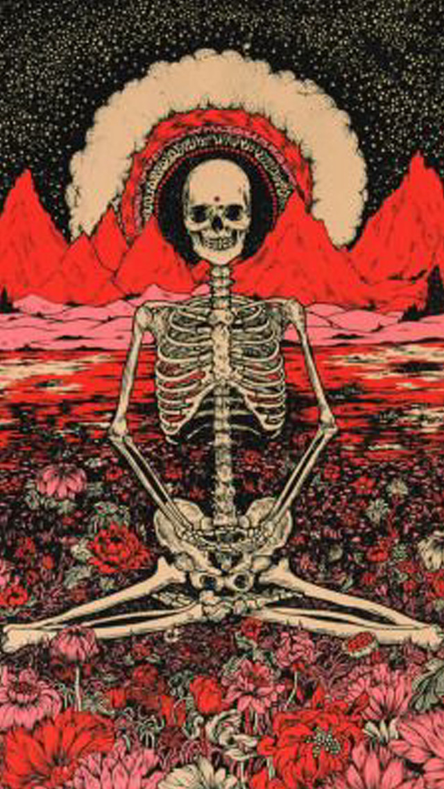 Skeleton field flowers mountains red free wallpaper - medium preview image