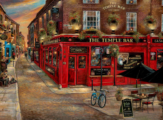 Red building cafe street scene free wallpaper - medium preview image
